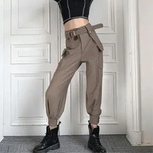 

Women Oversized Casual Loose Ankle-length Pants 2021 Fashion Cargo Pant(with Belt) Korean High Waist Trousers Streetwear Female