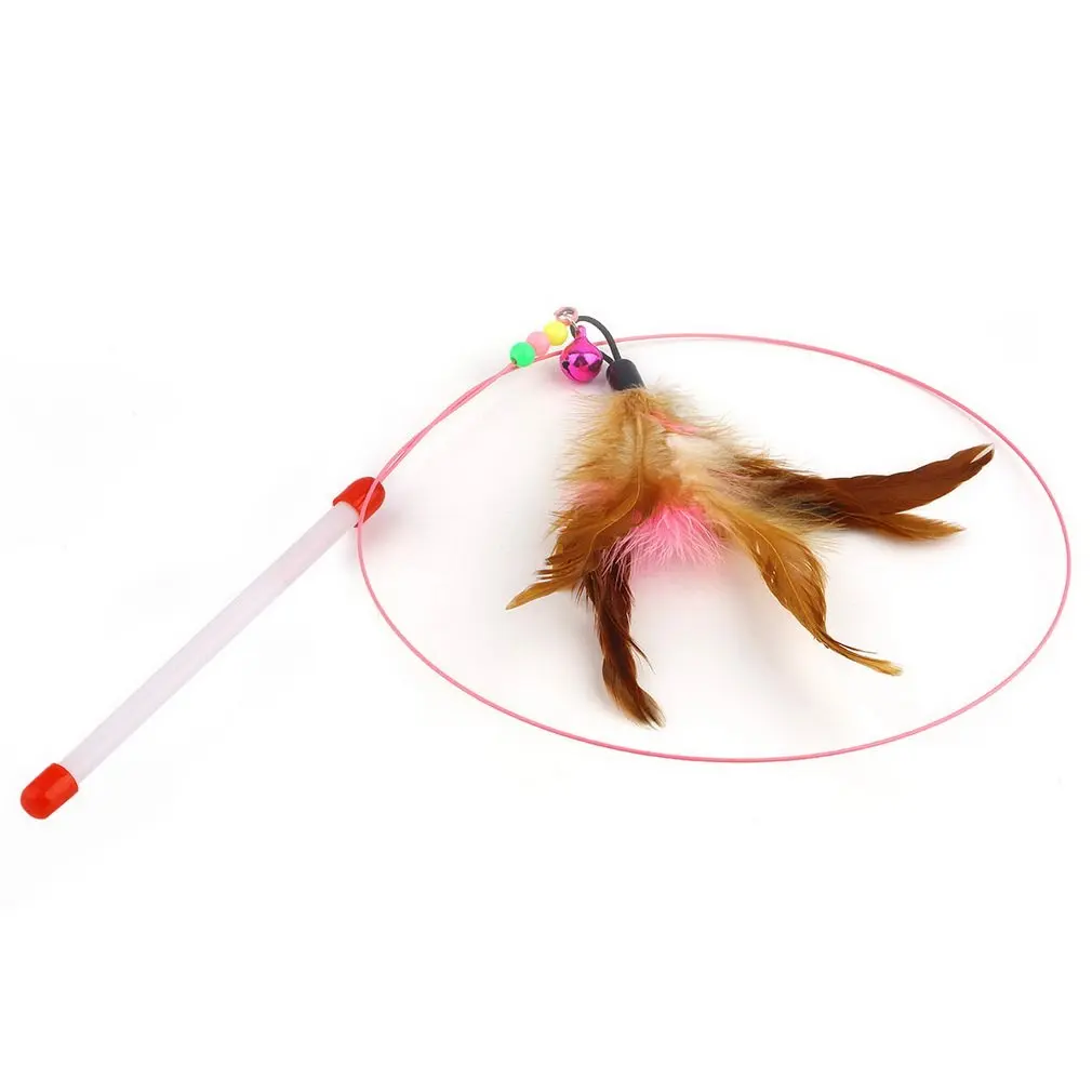 Cat Wire Feather Wand Toy Teaser Chaser Kitten Pet Bell Beads Play Funny Cute 