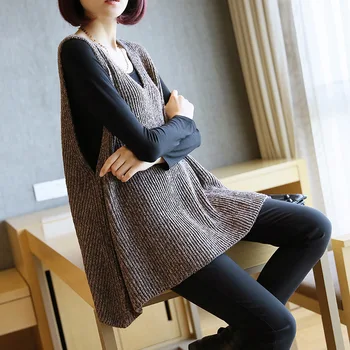 

Women Autumn Winter Fashion Korea Style V-neck Oversized Knitted Pullover Solid Color Vest Female Cotton High Quality Waistcoat