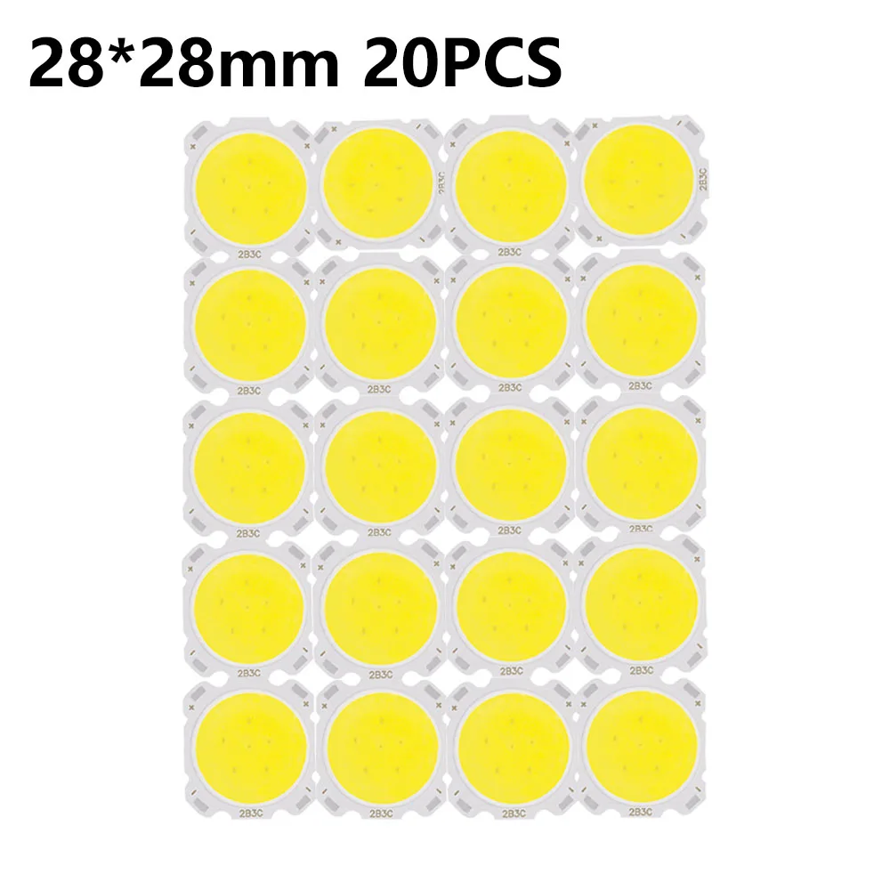 20pcs 3W 5W 7W LED 10W 28*28mm 24mA Round COB Light Bulb On Board Power LED Diode Light Lamps DIY Light Emitting Surface 20mm