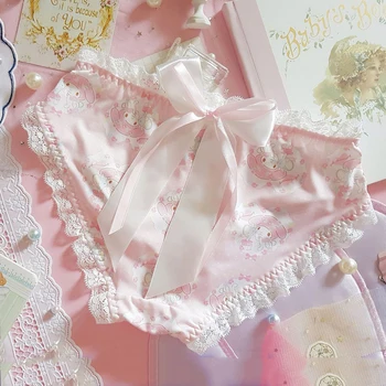 

Japanese Soft girl Cute Lolita Girls Ribbon Bow High waist Sexy Milk silk Melody panties Sweet Lace Bowknot briefs