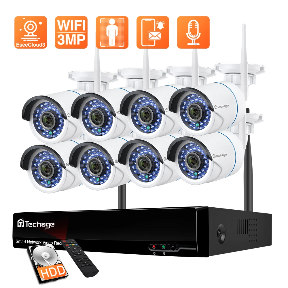 Techage 8CH 3MP беспроводная WiFi IP Камера уличная NVR Безопасности аудио P2P видео CCTV камера
