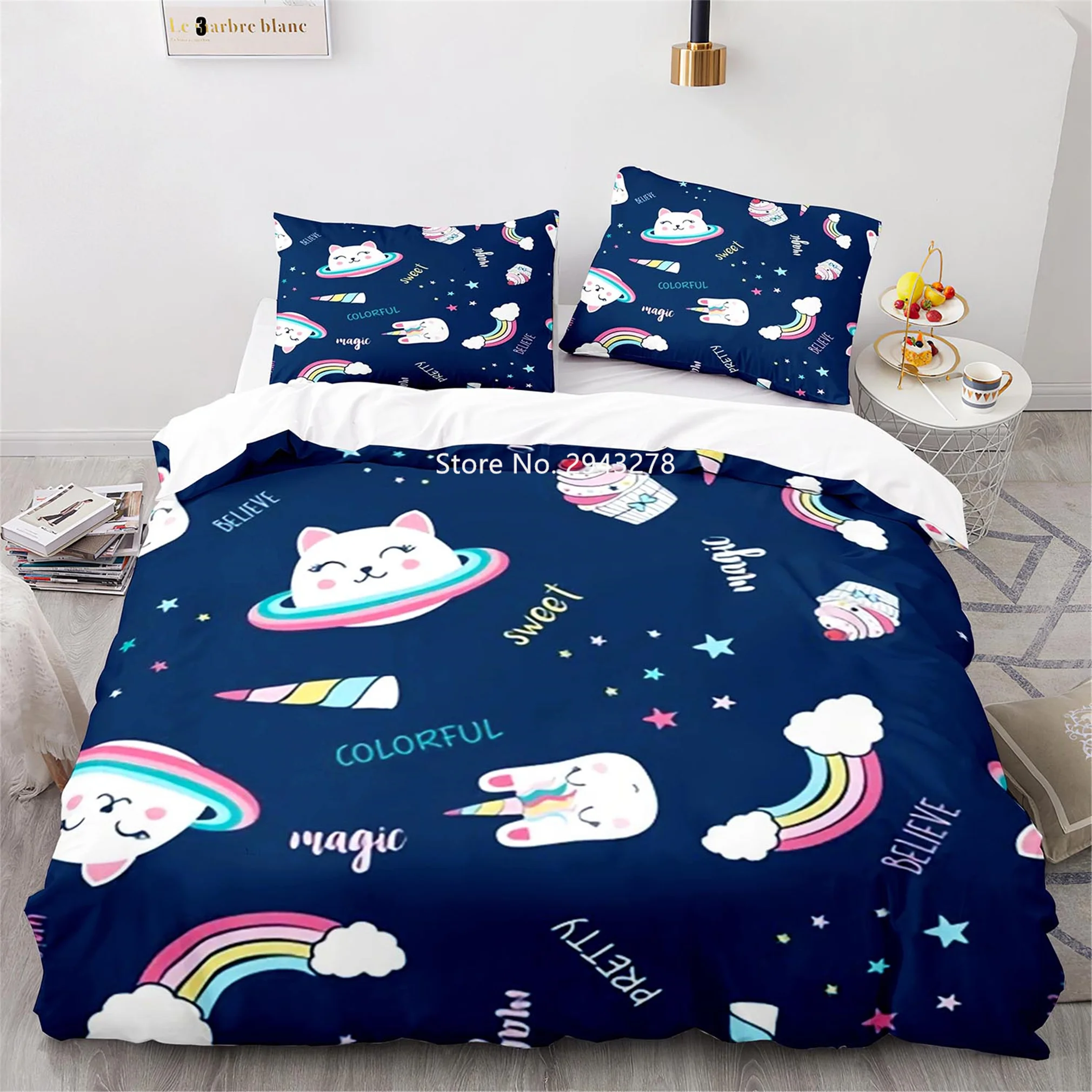 Bedding Sets for women Lovely Cartoon Color Cat Pattern Comfortable Duvet Quilt Cover Pillowcase Bedding Set Children Bedroom Decoration Home Textile quilt cover