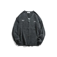 Японский Харадзюку вязаный кардиган с вышивкой для мужчин и женщин милый вязаный V шеи однобортный кардиганы плюс размер