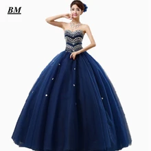 Новые Ярко-Синий Тюль бальные платья вечернее платье с бисером милые 16 Платья вечерние платья для выпускного вечера Vestido De 15 Anos BM56