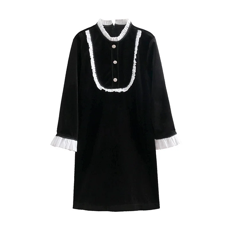 

2018 Western Style Early Spring WOMEN'S Dress New Style Joint Lace Velvet Dress