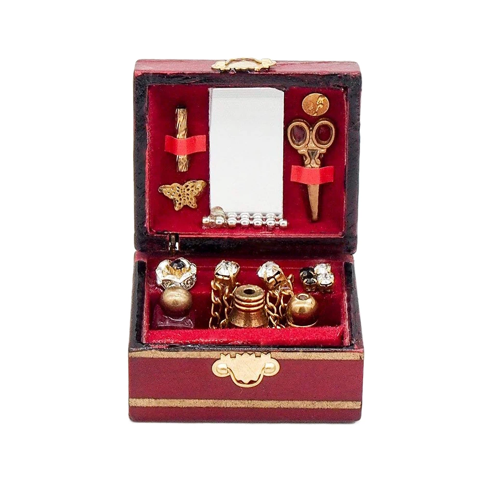 

Odoria 1:12 Miniature Jewelry Box Display Case Red Wooden Women Makeup Set Dollhouse Furniture Accessories