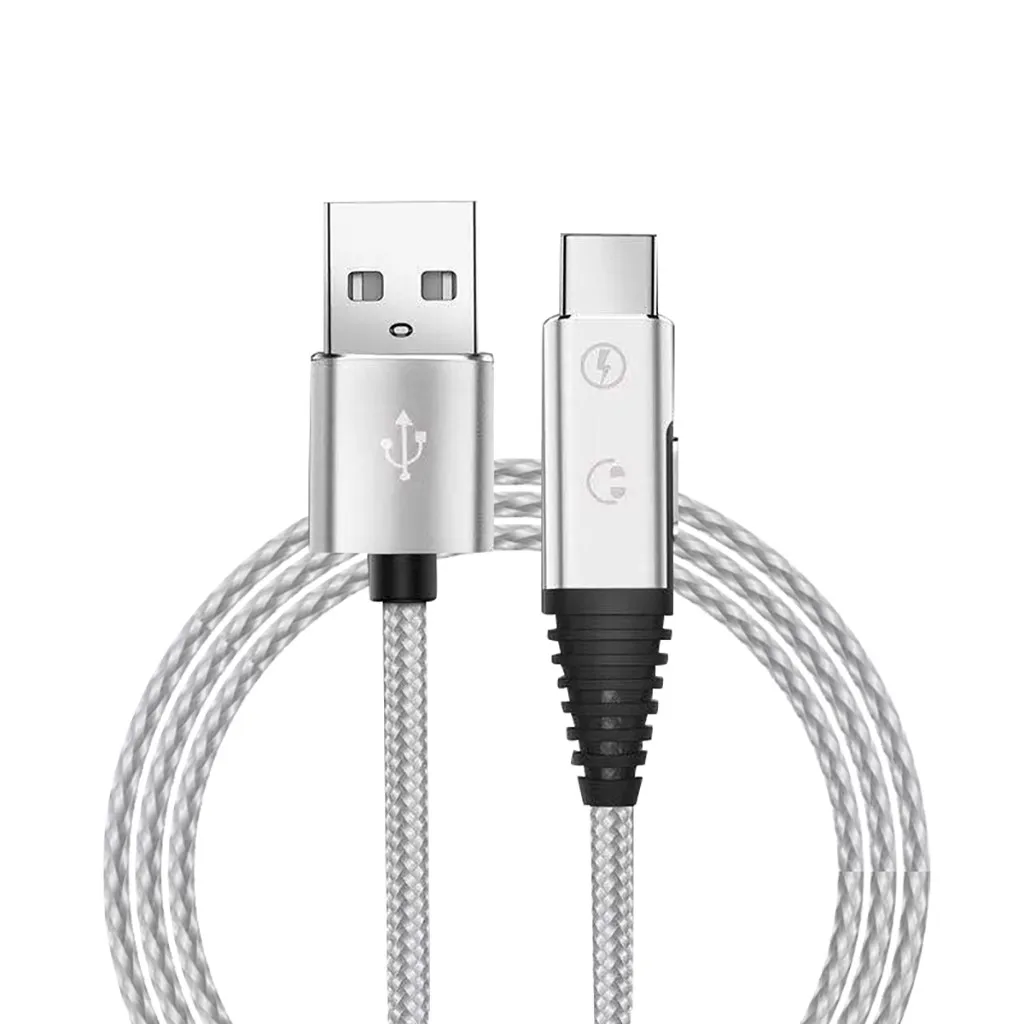 1 м Плетеный USB C зарядный Тип C адаптер для наушников 2 в 1 Смарт настенный переключатель для мобильного телефона Быстрая зарядка кабель type-C