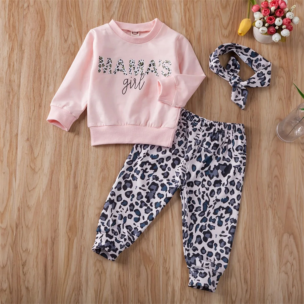 Комплект из 3 предметов для новорожденных; свитер для маленьких девочек топы для мамы и дочки; штаны с леопардовым принтом; леггинсы; комплект одежды спортивный костюм из 3 предметов