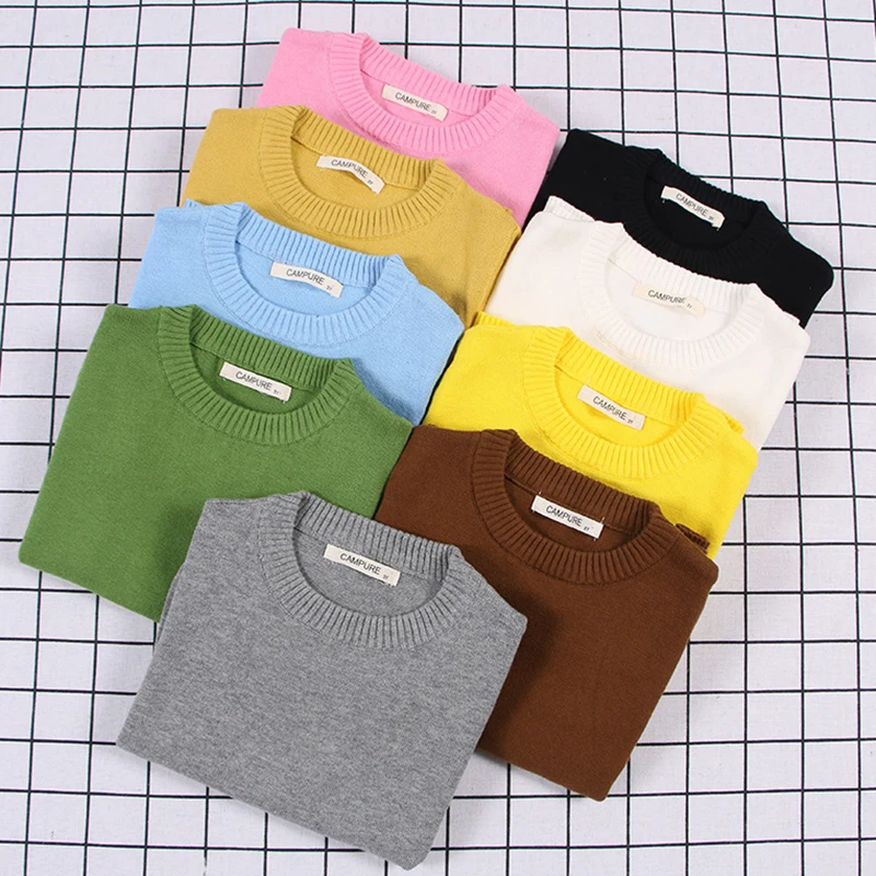

New Spring Kids Pullovers Tops Baby Boys Girls Pure Color Sweaters Autumn Kids Sweaters Knitted Bottoming Boys Sweaters