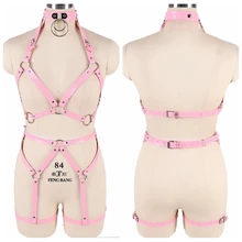 Сексуальное нижнее белье, комплект из 2 предметов, кожаные ремни, розовые подвязки, женские ремни, бюстгальтер, топ, ремни, талия, ноги, тело, связывание, клуб, танец на шесте