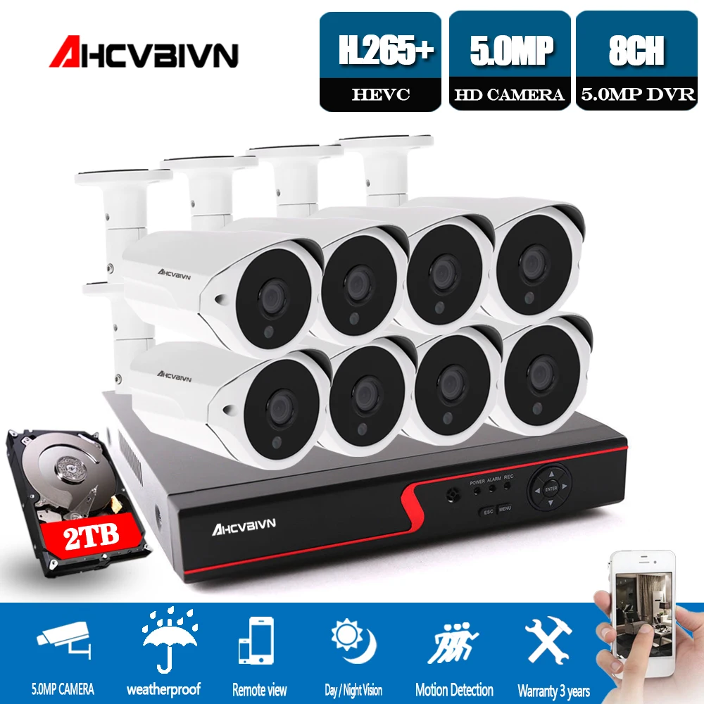 

8CH 5MP CCTV AHD DVR system 8*Super 5MP indoor outdoor waterproof security camera 3.6mm lens video surveillance kits