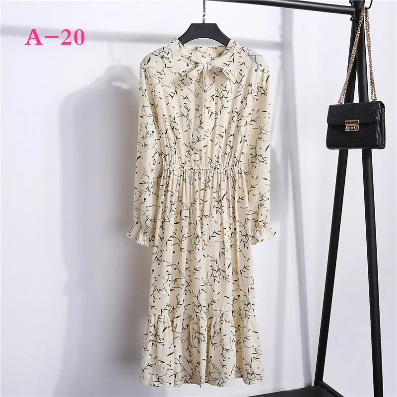 Корейская черная рубашка Vestidos для офиса в горошек, винтажные осенние платья, Женское зимнее платье, миди платье с цветочным рисунком и длинным рукавом для женщин - Цвет: YSX-008  A-20