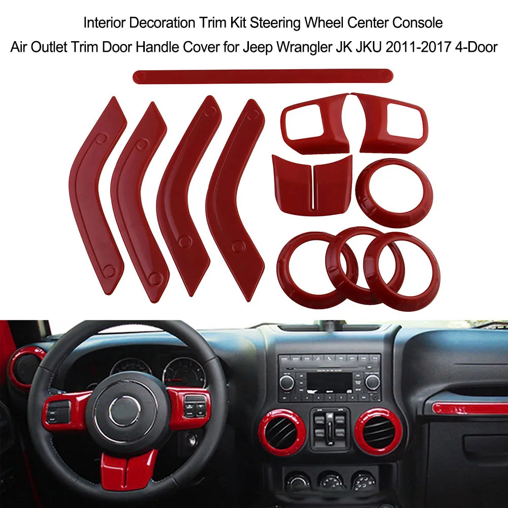 Trim Kit Steering Wheel Center Console Air Outlet Trim Door Handle Cover for Jeep Wrangler JK JKU 2011- 4-Door
