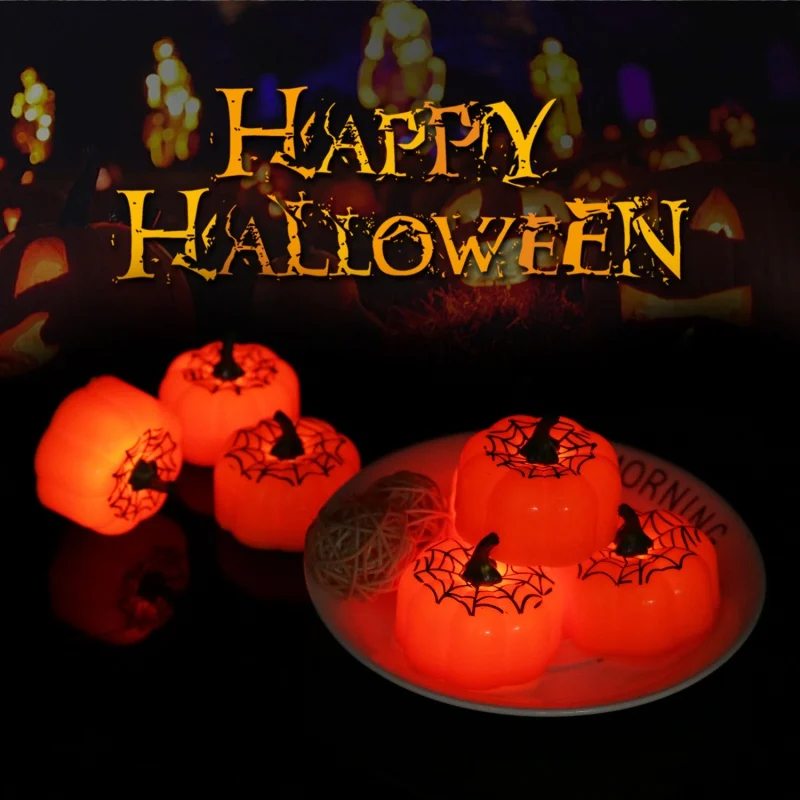 

Halloween Spider Web Artificial Pumpkin Flameless Candles LED Candle Lights Tealight Halloween Decoration