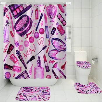 

Pink shower curtain/toilet mat/carpet/U-shaped mat/waterproof non-slip bathroom shower set bathroom four-piece set