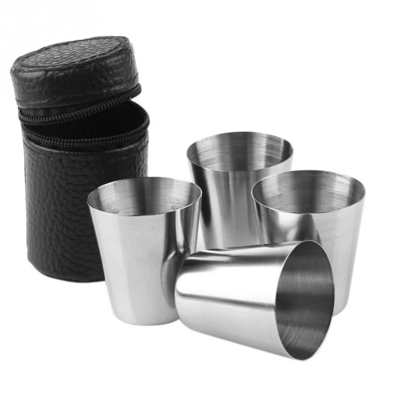 

4 piezas de viaje al aire libre 30ml Juego de vasos de acero inoxidable Mini vasos para Whisky vino AXIR