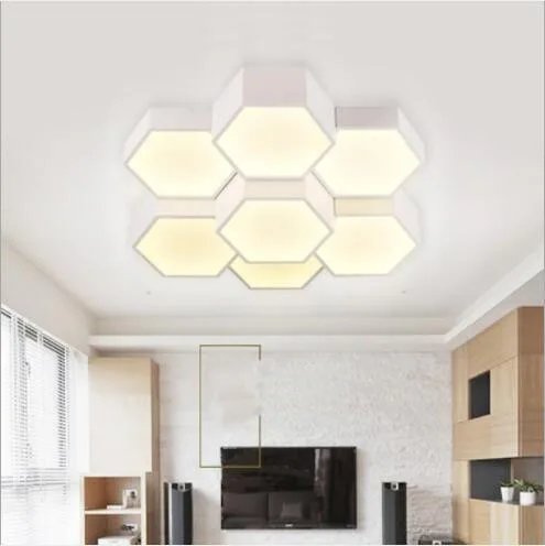 

LED living room ceiling lamp iron hexagonal honeycomb creative bedroom section adjustable light modern simple geometric lustre