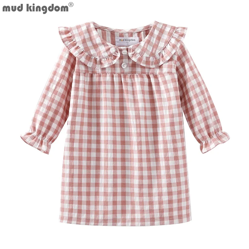 

Mudkingdom Ruffle Collar Girls Nightgowns Plaid Long Sleeve Toddler Pajamas Dress Peter Pan Cute Sleep Shirts Girl Homewear