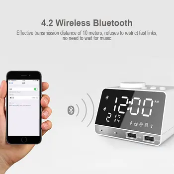 

Digital Alarm Clock LED Mirror Screen Multifunctional Bluetooth Speaker With Dual USB Charger Port Radio Alarm Clocks Bedside