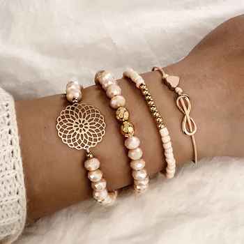 

AiNian Boho Heart Orange Beadeds Bracelet Set for Women Flower Chains Adjustable Bracelet Bangle Jewelry Bransoletka