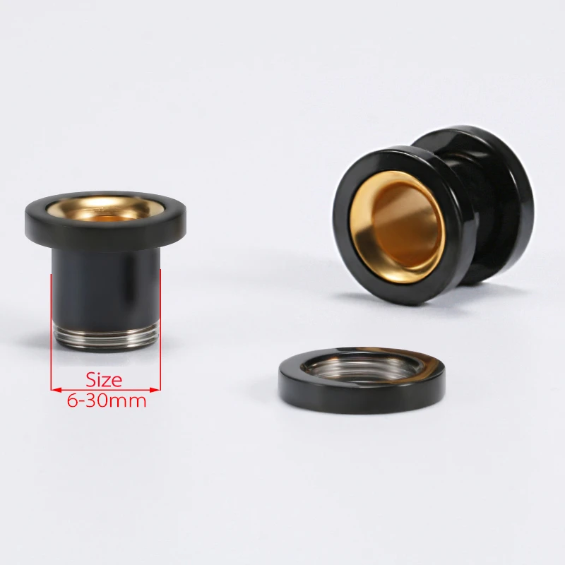 Black Stainless Steel Ear Piercing Earrings Gauges Ear Plugs Expanders Stretchers Flesh Tunnel Gold Plated Body Jewelry 2Pcs/Lot