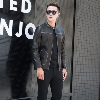 

Genuine Leather Men Spring Autumn Real Goatskin Coat Mens Motorcycle Jacket Chaqueta Cuero Hombre 1YW1720B YY440
