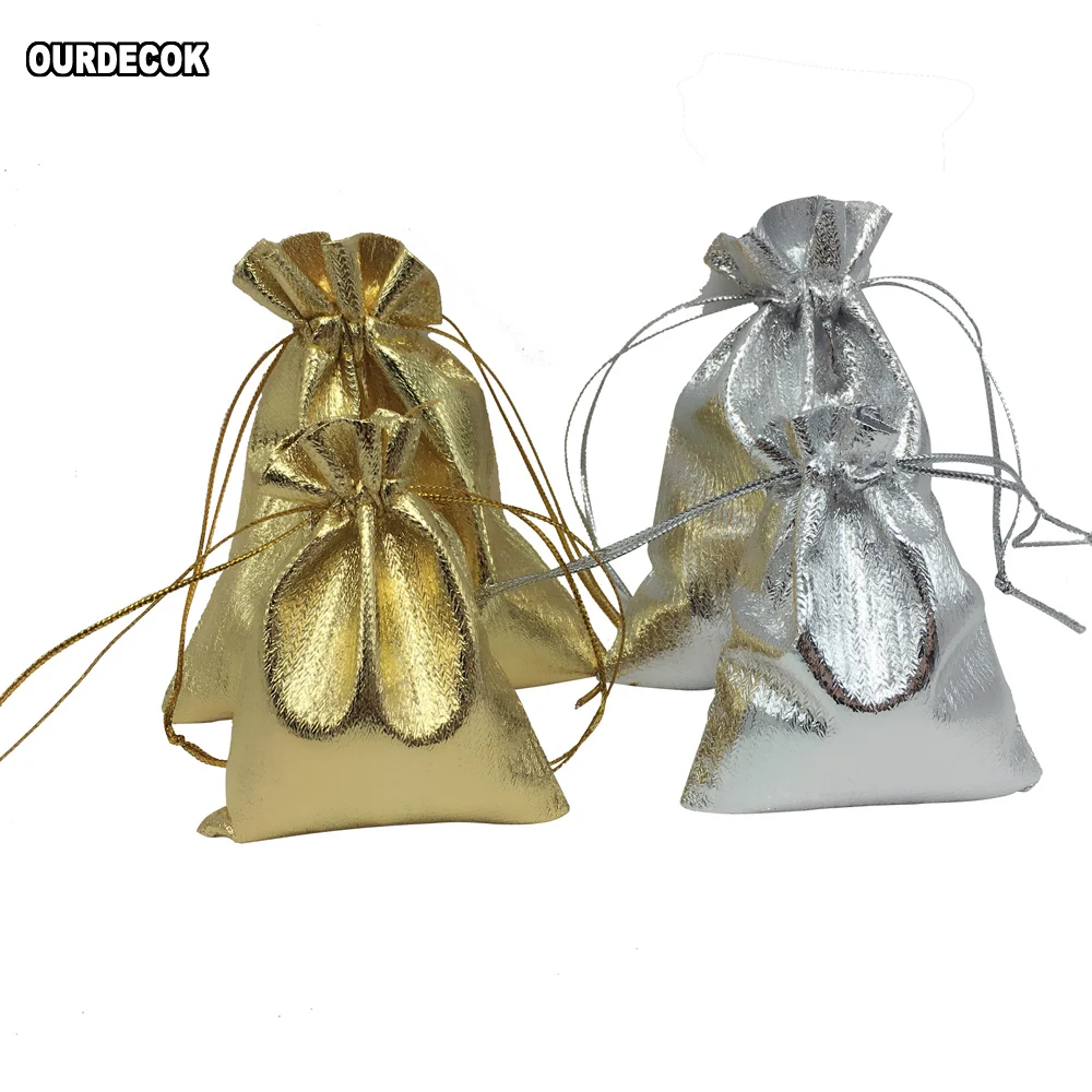 

50 Pcs Silver Gold Color Jewelry Bags Metallic Foil Drawstring Pouches Gift Candy Bag Packing Wedding Party Supply 7x9cm 9x12cm