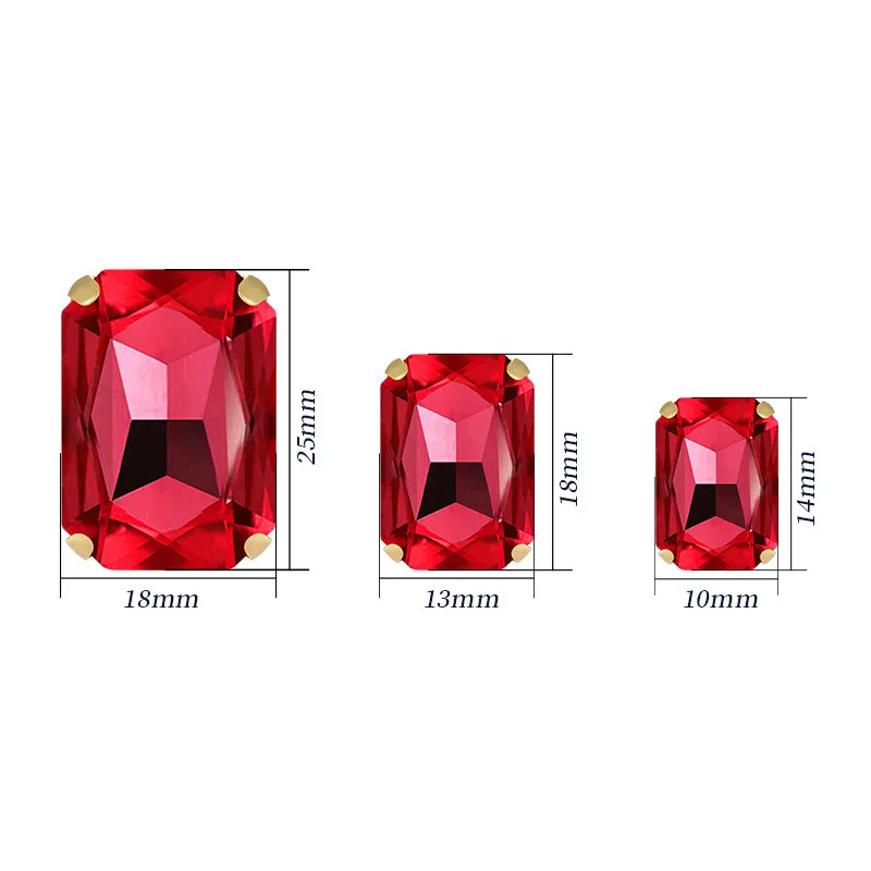 10x14mm 13x18mm 직사각형 모양 크리스탈 유리 라인 석 황금 발톱 바느질 의류 의류 액세서리에 대한 보석에 바느질