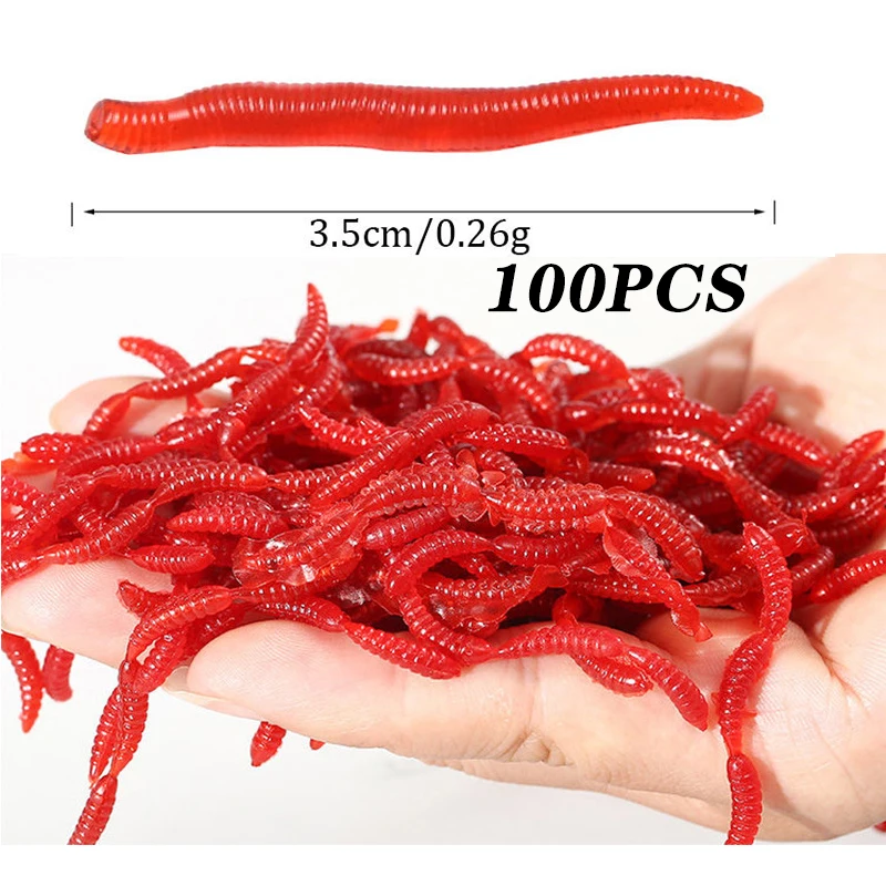 80 Pcs Soft Lure Red Worms Earthworm Fishing Baits Worms Trout