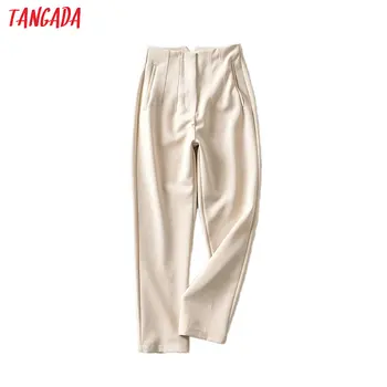 

Tangada fashion women pink candy color suit pants trousers high waist pockets buttons 2020 new office lady pants pantalon 6A141