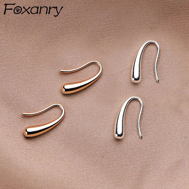 Foxanry Minimalist 925 Sterling Silver Stud Earrings for Women Trendy Elegant Rose Gold Plated Bride Jewelry Prevent Allergya