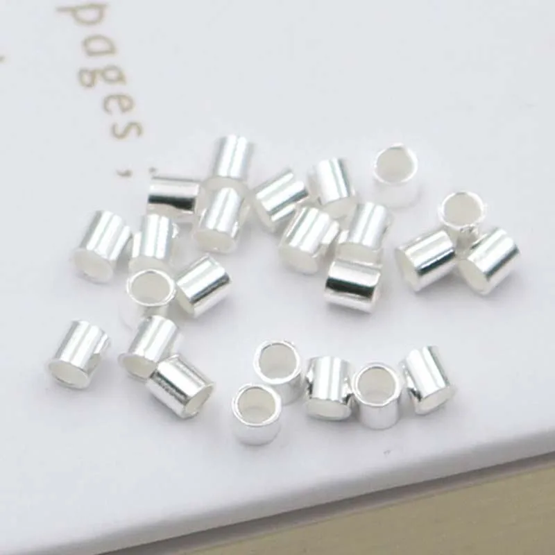 20 Stück echte, reine, massive 925er-Sterlingsilber-Endperlen, runde Röhrenperlen für die Schmuckherstellung – Detail 1