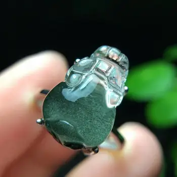 

Certificate Natural Green Phantom Quartz Adjustable Size Ring 15.5*10mm Pi Xiu 925 Sterling Silver Oval Bead Fashion Ring AAAAAA