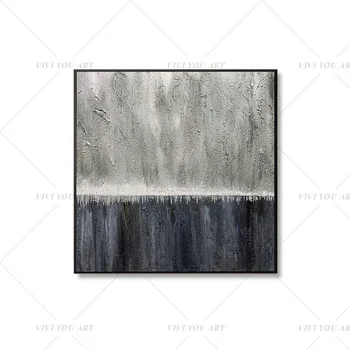 

100% Handmade Black Gray White Abstract Oil Painting for Living Room Modern Painting wall decor picture art Gift