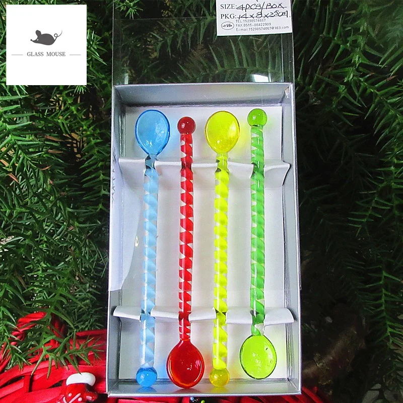 

4pcs Custom Handmade art craft Multicolor Short handle glass spoon Bar kitchen creative tableware teaspoon Coffee spoon
