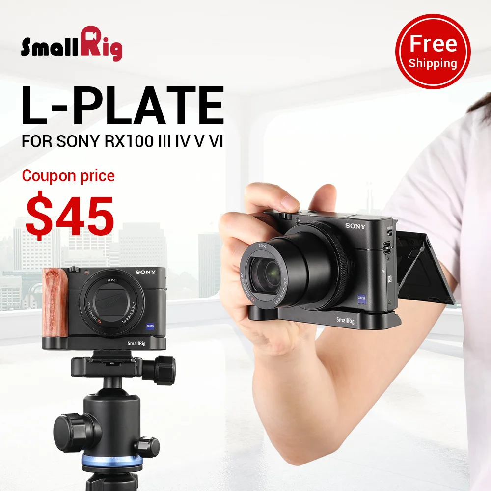 SmallRig L Plate for Sony RX100 III IV V L Bracket Mounting Plate Quick Release Tripod Baseplate With Wooden Handle - 2248