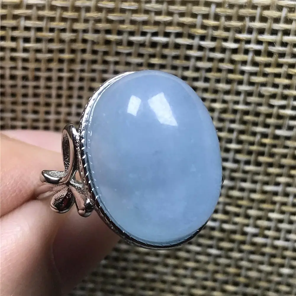 Natural Aquamarine Ring For Woman Lady Man Blue Clear Crystal 17x13mm Beads Stone Silver Fashion Adjustable Ring Jewelry AAAAA