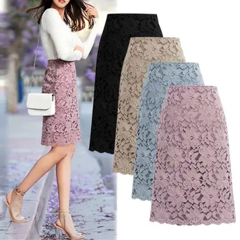 

Women Skirt Summer Plus Size Lace Elegant Office Skirts Womens Pencil Bandage Skirt Women Skirts Knee-length High Waist 4XL New