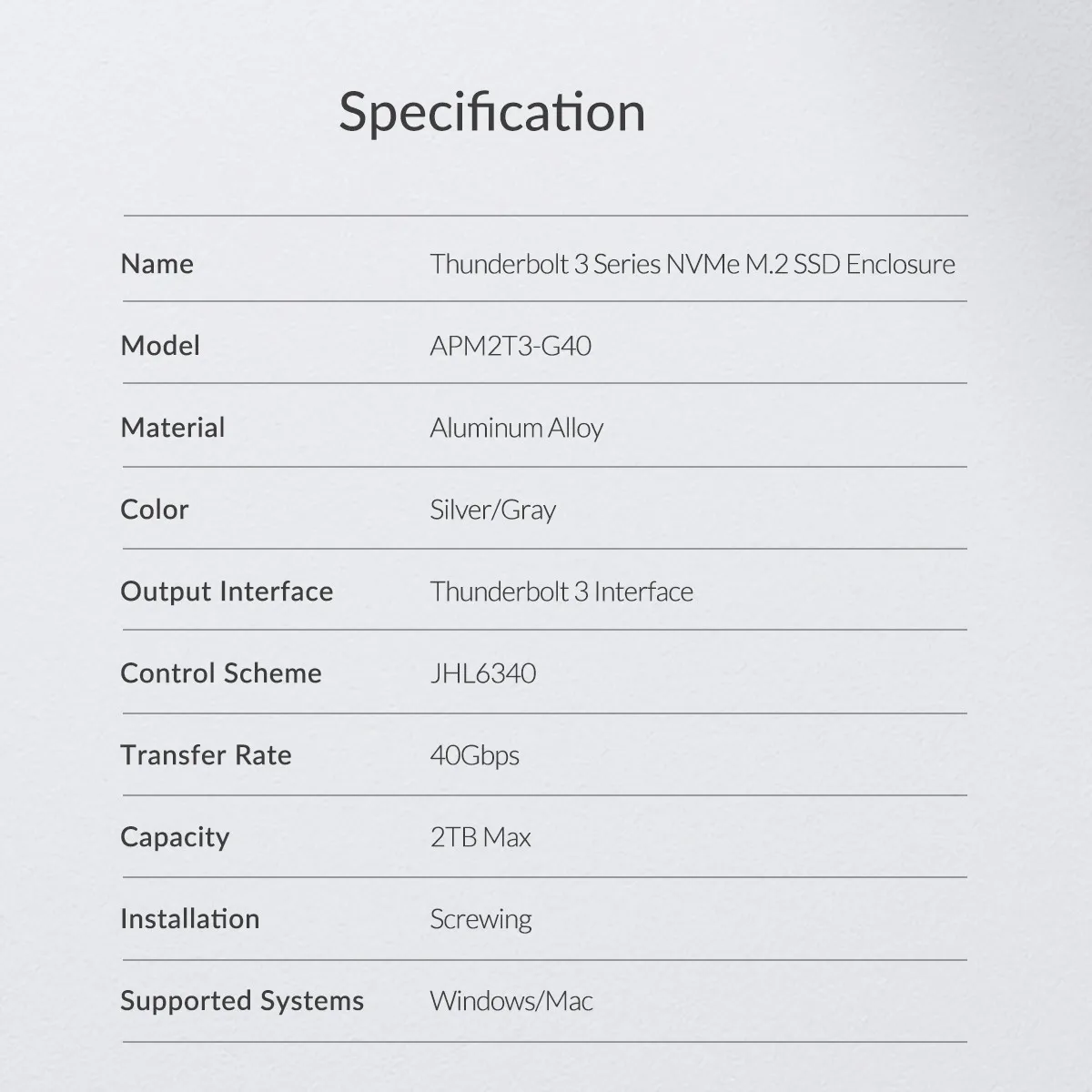 ORICO Thunderbolt 3 NVME M.2 SSD вспомогательное устройство 40 Гбит/с 2 ТБ алюминиевый тип-c с Thunderbolt 3 C до C кабель для окна Mac