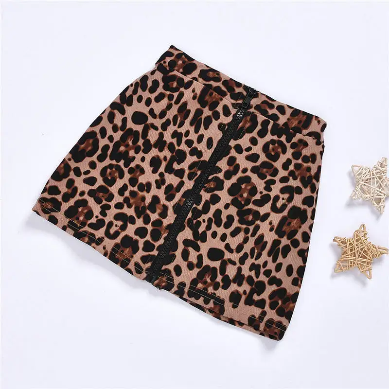 fashion kids girl clothes set leopard skirt black shirt (2)