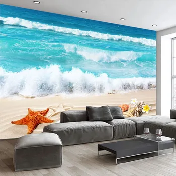 

Custom 3D Photo Wallpaper Seaside Sandy Beach Sea Wave Starfish Shell Living Room Bedroom Bathroom Waterproof Mural Wall Paper