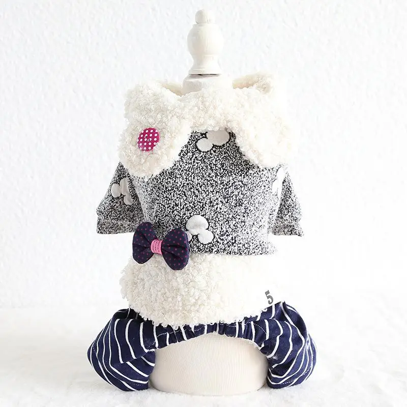 Kawaii зимняя одежда для собак четыре фута одежда для домашних животных Chiwawa jorkie Bomei платья в полоску 19JL08 - Цвет: Серый