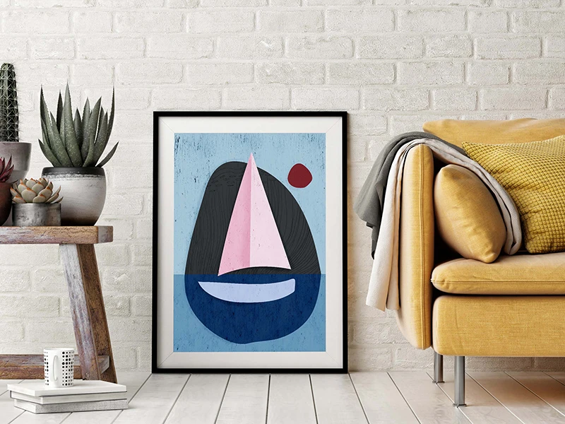Nautical Wall Art Boat Giclee art print Blue Ocean Printable Poster inspired Purple Pink Print Abstract Beach House De | Дом и сад