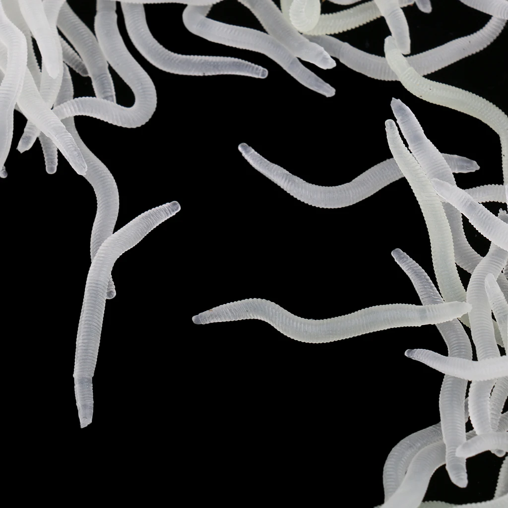 150Pcs Silicone Artificial Soft Fishing Baits Sea Earthworm Lures Clamworm Trout Lure White can Glow in the Dark