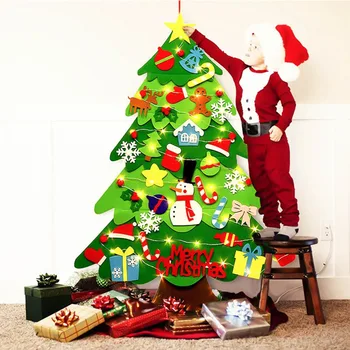 

DIY Felt Christmas Tree 3.2ft DIY Wall Hanging Xmas Tree With 32 Pcs Ornaments And 50 LEDs String Lights Christmas Decoration