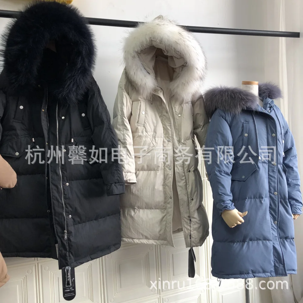 Новые зимние продукты Dongdaemun стиль пуховик женский средней длины толстый воротник из меха енота