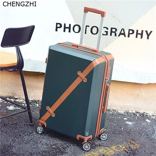 CHENGZHI Fashion vintage series 20" 22" 24" 26inch rolling luggage spinner men travel suitcase women trolley bag with wheels - Цвет: green