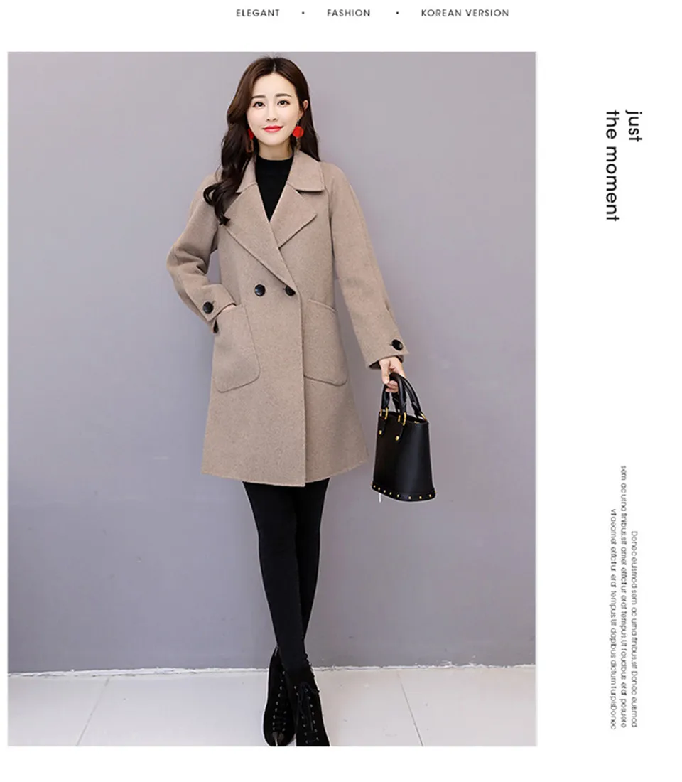 Темпераментная однотонная Классическая верхняя одежда, теплая женская зимняя куртка, шерстяное пальто, пальто с отложным воротником, Женская Новинка