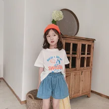 Tckids детская одежда, Настраиваемые 19 летние милые мягкие свободные джинсовые шорты с эластичной резинкой на талии hua bao ku